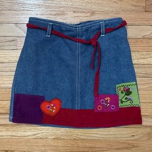 Vintage Kiks Denim Skirt with Corduroy Patchwork Details